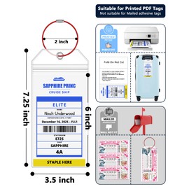 Princess Cruise Ship Luggage Tag Holders, Clear Cruise Luggage Tag Holder Zip Seal with Steel Loops，Fits Printed (Not Mailed), Princess Cruise Ships & Tags for Cruises in, 2024 & 2025（5 Pack）