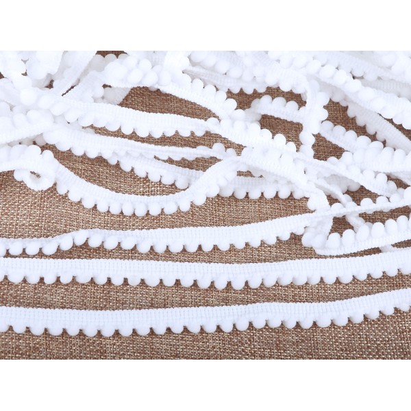YYCRAFT 10 Yards 3/8" Wide Tiny Pom Pom Ball Fringe Trim DIY Craft Sewing Accessory for Home Curtain Clothes Pillow Decoration(pom Size 5mm,White)
