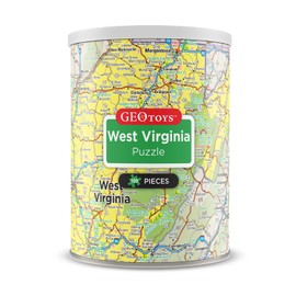 Geotoys West Virginia Mini State Puzzle – 100 Piece Puzzles for Kids and Adults in Portable Can, 13" x 10" Educational Travel Puzzle for Ages 7 and Up – Mini Puzzles to Learn & Explore Geography