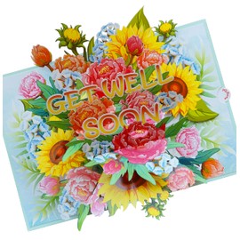 Get Well Soon Card Pop Up | 3D Greeting for Speedy Surgery Recovery, Boss, Friend, Love, Mom, Dad, Daughter (Size 15x20 cm - Sunflower Getwell)