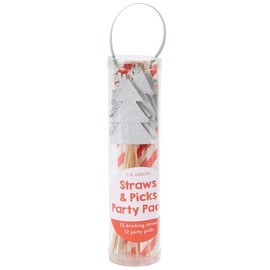 C.R. Gibson Christmas Party Supplies Paper Straws and Cupcake Picks, 24 pcs