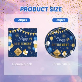 KHAIVI Retirement Party Supplies Retirement Tableware Party Decorations Blue Gold Disposable Retirement Plates and Napkins Sets Decorations Favors for Men Women, 6.68