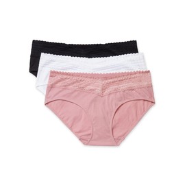 Warner's Women's Blissful Benefits Dig-Free Comfort Waist with Lace Cotton Hipster 3-Pack RU2263W, Sunset Blush/White/Black, X-Large
