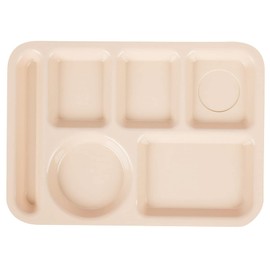 G.E.T. 6 Compartment School Cafeteria Tray, Left Handed, 10" x 14", Tan (4 Pack)