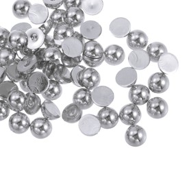 HARFINGTON 360pcs ABS Half Pearl Beads, 8mm Resin Flat Back Pearls Shiny Imitation Pearl Bead for DIY Crafts Making Shoes Wedding Christmas Photo Frames, Metallic Silver Tone