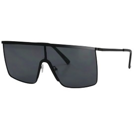 Oversized Flat Top Square VINTAGE RETRO SHIELD VISOR Style Aviator SUNGLASSES (Black)