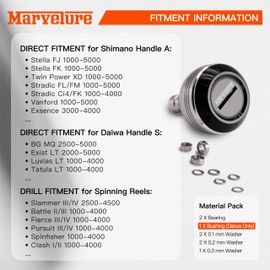 MARVELURE Power Handle Knob Fishing Spinning Reel Accessories for Shimano Type A, Daiwa Type S (Silver Black, 1.3 inches / 33 mm)