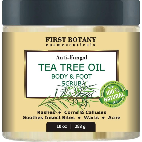 100% Natural Anti Fungal Tea Tree Oil Body & Foot Scrub with Dead Sea Salt - Best for Acne, Dandruff and Warts, Helps with Corns, Calluses, Athlete foot, Jock Itch & Body Odor