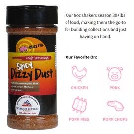 Dizzy Pig Spicy Dizzy Dust All-Purpose Barbecue Seasoning Rub (8oz. Shaker) - Seasons 30+lbs of Food - Hand Made in the USA - MSG Free, Gluten Free
