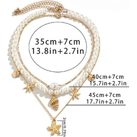 YUEXNKO Boho Pearls Layered Necklace, Shell Necklace for Women, Seashell Necklace, Boho Starfish Necklace, Metal, No Gemstone