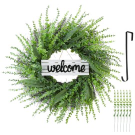 KuiMen Wreaths for Front Door All Year Around, 26 inch entryway Large Wreath, Green Artificial Boxwood Wreath, Sping Summer All Years Wall Door Home Farmhouse Decoration