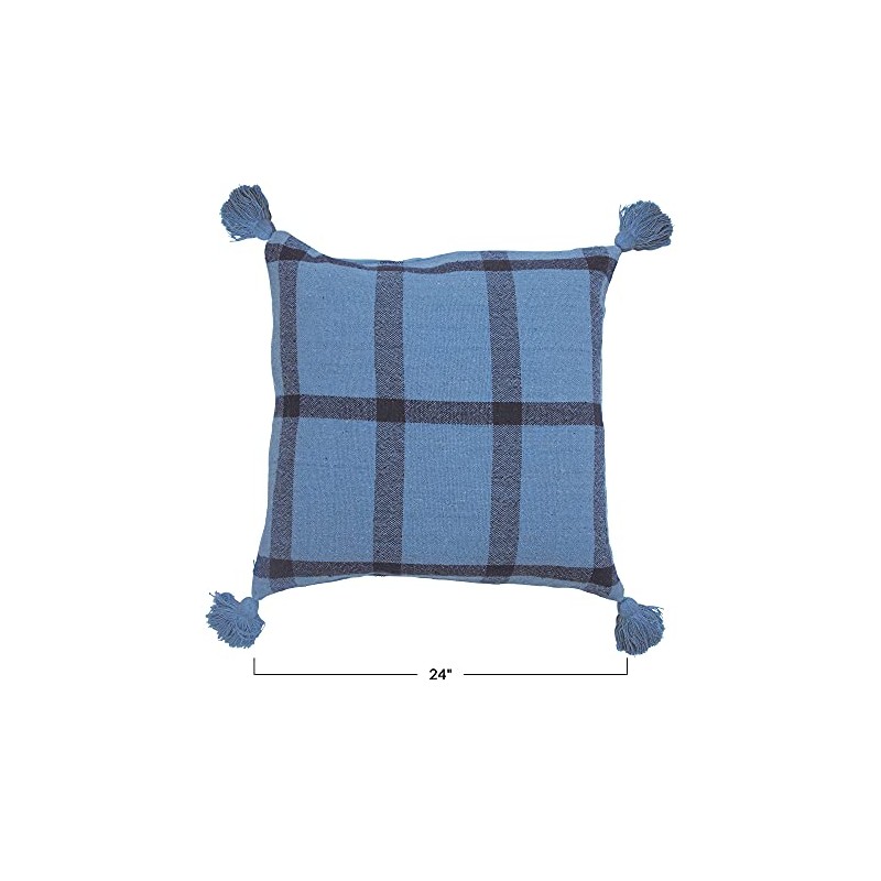 Creative Co-Op 24" Square Woven Recycled Cotton Blend Grid Pattern