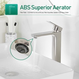 VOTON Brushed Nickel Vessel Sink Faucet Single Handle Tall Bathroom Sink Faucet Vanity Bathroom Faucet Basin Mixer Tap with Water Supply Hose and Pop Up Sink Drain