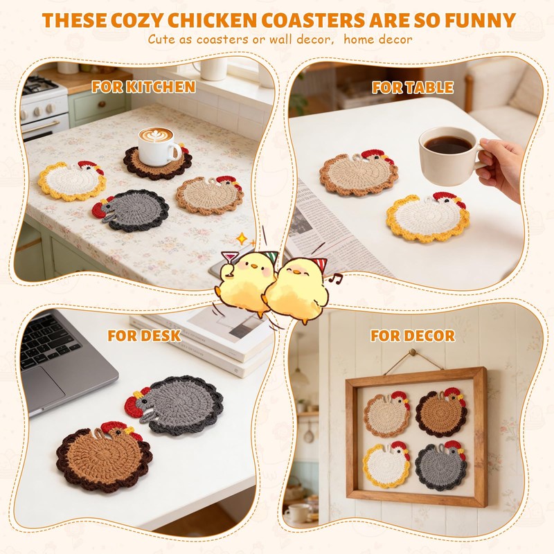 Chicken Coasters for Drinks, 4 PCS, 4.7 Inches