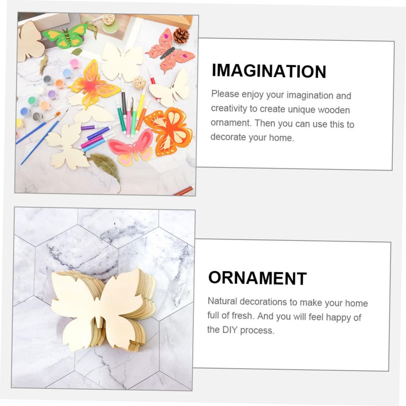 Tofficu Diy Painting Decorations 48pcs Unfinished Butterfly Cutouts Wooden Painting