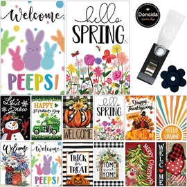 Doncida Doncida Seasonal Garden Flags Set of 12 Double Sided Double Stitching 12x18 Inch, Easter Spring Yard Flags for Outside Decor, Includes Free Anti-Wind Clip and Stopper