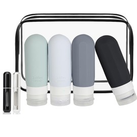 LHMNLU Botellas de viaje de silicona, contenedores dispensadores de artículos de tocador, botellas de viaje aéreo, contenedores recargables a prueba de fugas aprobados por la TSA, sin Bpa (juego de 7)