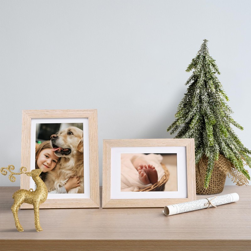 KINLINK 5x7 Picture Frame Natural Wood Frame with HD Plexiglass
