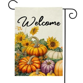 Grtfcolr Fall Welcome Garden Flag 12 x 18 Inch, Pumpkins Sunflower Double Sided Small Decorative Flag for Autumn Thanksgiving Outside Yard Lawn Outdoor Decoration