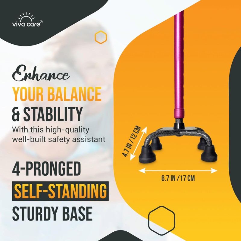 VIVA CARE Walking Cane with 4 Prongs & Extra Handle
