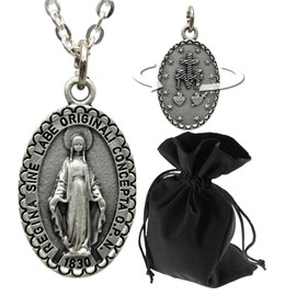 Lunexus Jungfrau Maria Kette Silberfarben - gesegnet - Christlicher Anhänger 2,4cm mit Kreuz Rückseite - Heilige Madonna Halskette für Frauen Männer Kinder - 60 cm Edelstahl - Medaille Geschenk