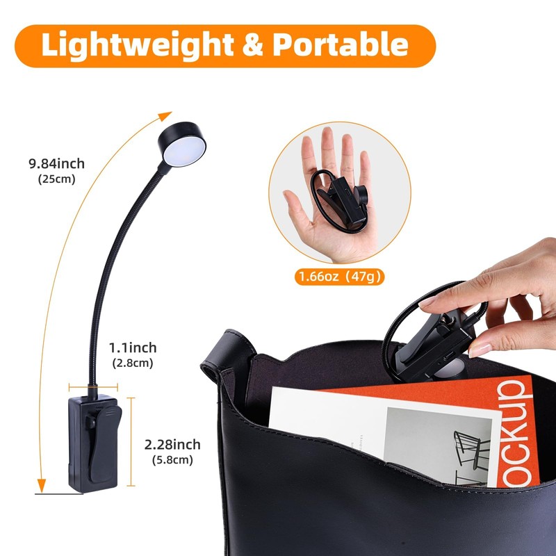 KunHe 5 Pack Rechargeable Book Light Bulk Clip-On Reading Lights