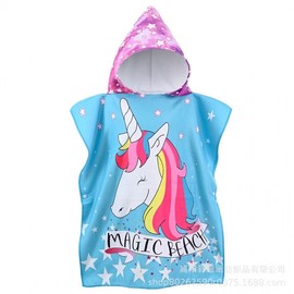 Kids Beach Poncho, Children's Hooded Bath Towel with Cartoon Print, Water Absorbent, Quick Dry for Beach, Swimming, Travel 60*120/Unicorn 4ea