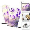 Lavender Flower Print Heat Resistant BBQ Gloves Oven Mitts and