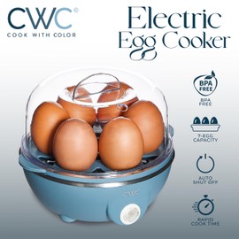 COOK WITH COLOR 350W Electric Double Layer Egg Cooker - Egg Boiler for Hard Boiled, Soft Boiled, and Omelettes, 6.1x6.1x5.5, Slate Blue