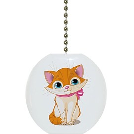 Carolina Hardware and Decor 1829F Cute Kitten Pink Ribbon Animal Ceramic Fan Pull