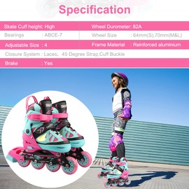 Inline Skates with Full Light Up Wheels, 4 Sizes Adjustable Roller Blades, Illuminating Beginner Rollerblades
