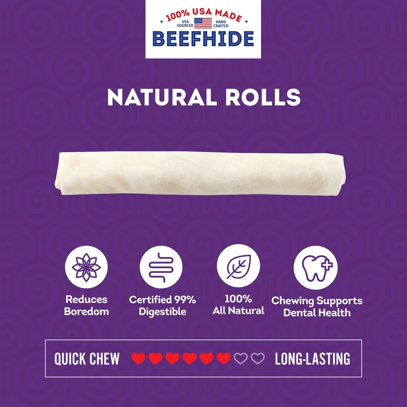 Treatly USA Beefhide Rolls 8-9" Dog Chew Treats - Natural