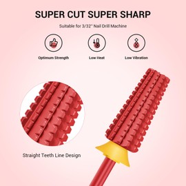 MelodySusie Super Cut Edition 5 in 1 Nail Drill Bits, 3/32'' Carbide Tungsten Multi-function Bits, Suitable for Manicure Pedicure Cuticle Gel Polishing, Red, Series Bit-M, Double Coarse