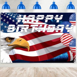 Patriotic Eagle Happy Birthday Banner American Flag Backdrop for Memorial Day Independence Day Retirement Party Wall Decor Banner Supplies Photography Background Booth photo Props