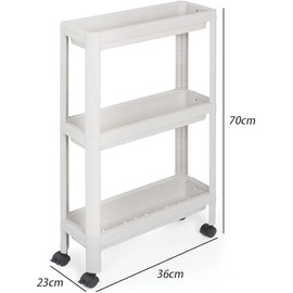 Slim Trolley, Kitchen Cart Rolling Utility with Wheels, Mobile Shelving Unit for Kitchen, Bathroom, Toilet and Living Room, 3 Tier 57.5 * 17.8 * 75cm, White