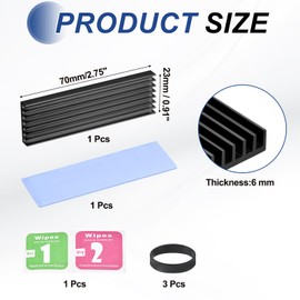 PATIKIL M.2 2280 Nvme SSD Heatsink 70x22x6mm, Radiator Cooler Aluminum Heat Sink Cooling Fin with Thermal Pads/Tape/Rubber Ring for Laptop Electronics CPU Led, Black