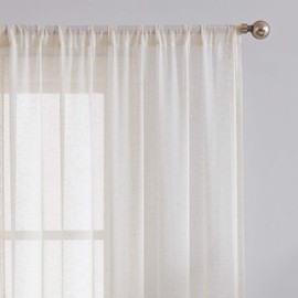 FMFUNCTEX Flax-Linen Sheer Sliding Door Curtains 84inch Patio Glass Door Curtain Panels 100" Extra Wide Window Drapes 7ft 1Panel Rod Pocket Natural