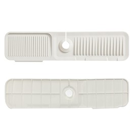 MOODKEY Kitchen Sink Splash Guard Silicone Faucet Handle Drip Catcher Tray Sink Protector for Kitchen Sink Sponge Holder for Kitchen Sink Faucet Mat Fits Faucet Tube within 2.5" (Off-white, 24'')