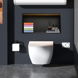 HOUSEBLISS Stainless Steel Bathroom Niche for Shower, Matte Black Shower Niche no Tile Needed, Led Niche for Shower Wall, Shower Niche Insert for Shower Bathroom Storage (Black, 12 * 24)