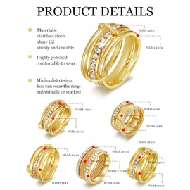 BOMAIL 18Pcs Stackable Rings for Women 14K Gold Plated Stainless Steel Statement Cubic Zirconia Rings Dainty Multi-Link CZ Interlocked Band Rings Set size 7