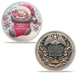 Baby Girl Merry Xmas Challenge Coin First Xmas Santa Claus Snow Globe Xmas Commemorative Coin New Year Snowy Village Snowman Funny Token Heartwarming Holiday Collectible Gifts for New Parents