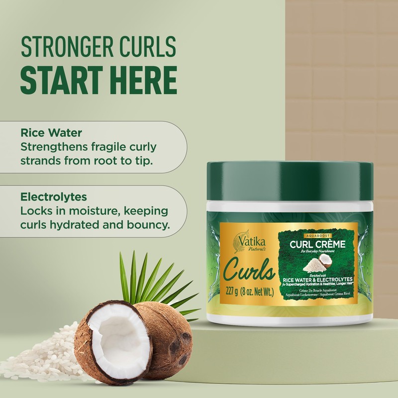 Vatika Naturals Curls AQUABOOST Curl Crème with Rice Water &