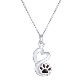 Women's Necklace with Paw Pendant in Enamel (15 mm), Silver Chain Made of 925 Sterling Silver, Chain with Dog Cat Paw for Women and Girls, Length 45 cm, Sterling Silver