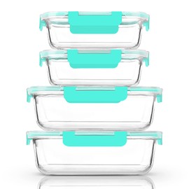 [80 oz & 36 oz]Extra Large Glass Food Storage/Baking Containers Set with Lids, 2 Pack 80 oz(10 cup)&2 Pack 36 oz (4.5 cup)Airtight Glass Container,Microwave,Oven,Freezer and Dishwasher, Green