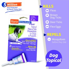 Hartz UltraGuard Plus Topical Flea & Tick Prevention for Dogs and Puppies - 31-60 lbs, 3 Monthly Treatments