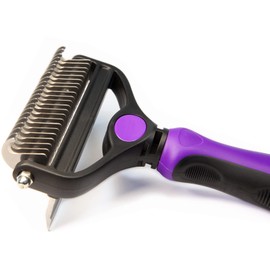 Maxpower Planet Pet Deshedding & Grooming Brush - Double Sided Design for Dogs & Cats - Undercoat Rake Effectively Reduces Shedding by Up to 95% - Large Size - Purple