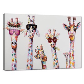Bansky Graffiti Art Large Size 5 Giraffes Canvas Wall Art for Living Room Bathroom Framed Canvas Painting Wall Decor Modern Home Streched Wall Artwork Office Canvas Prints Ready to Hang - 44" WX28 H