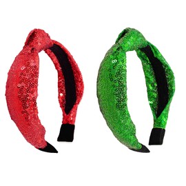 Pejlnd Sequin Knot Headband for Girls,2Pcs Wide Sparkly Red Green Girls Headbands Cute Sequined Kids Headbands Knotted Hair Bands Christmas Hair Accessories for Women Girls Hairbands Gifts