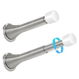 HOMOTEK 2 Pack Telescoping Spring Door Stoppers, Extended from 3-1/8 to 4-1/4 inches Wall Mount Extra Long Door Stops- Flexible Spring Doorstops Wall Protector (Satin Nickel)