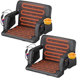 LEMY Heated Stadium Seats with Back Support, Wide Cushion Stadium Chairs for Outdoor Camping, Sports Events, Black(Set of 2 Chairs)